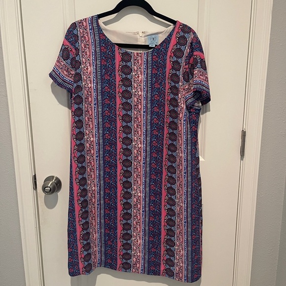 CeCe Pink and Purple Sheath Mini Dress Short Sleeve Crew Neck - Picture 1 of 4